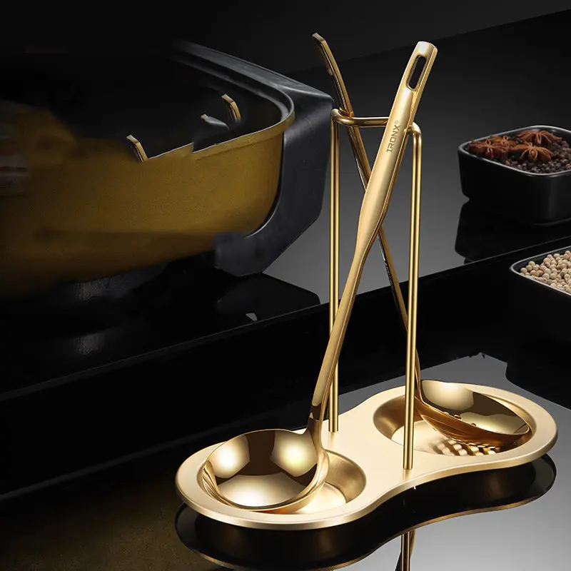 Tempat Sendok Sup Stainless Gold Tatakan Sendok Sayur Bisa Dilepas Pasang Cuci Mudah Wadah Spoon Holder Meja Makan