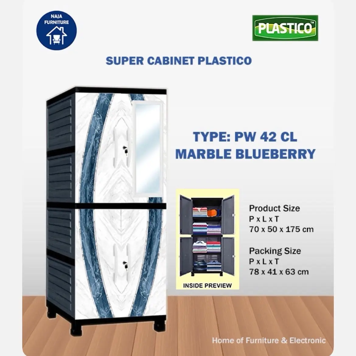 PLASTICO Lemari Kabinet Kaca Cermin | Lemari Kabinet Minimalis Plastico PW 42 CL | Lemari Plastik Furniture 4 Susun | Lemari Kabinet Aesthetic