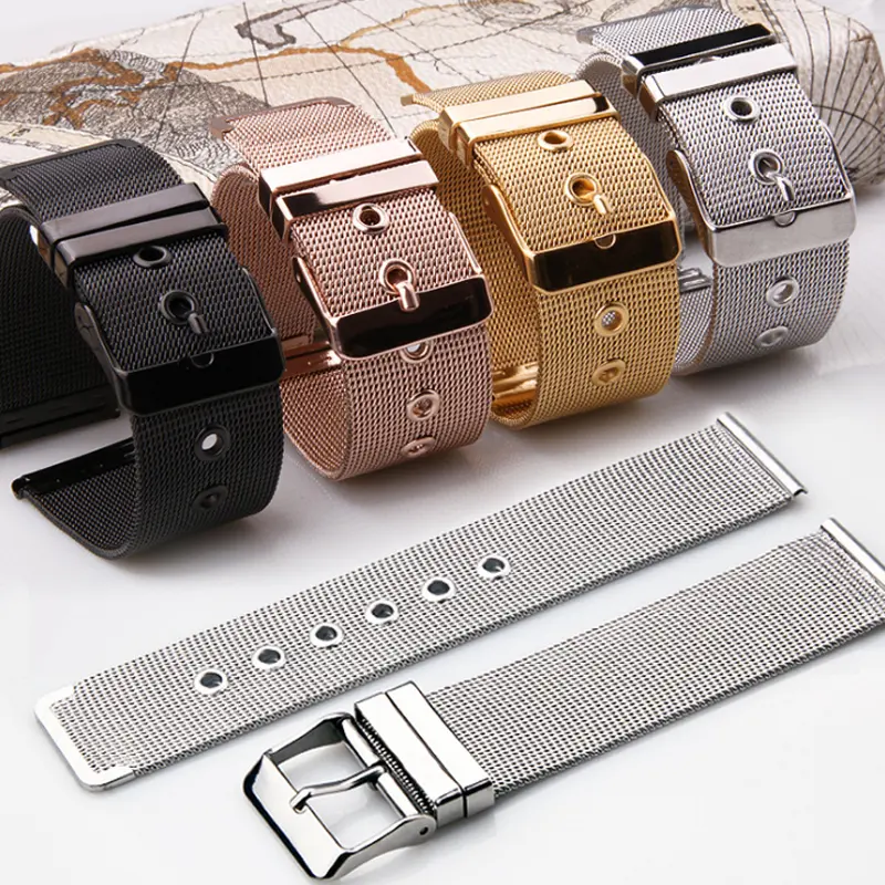 Dây Đeo Đồng Đồng Hồ Lưới, Dây Đeo Đồng Đồng Hồ Kim Loại Bằng Thép Không Gỉ, 18Mm, 20Mm, 22Mm Và 24Mm, Thông Dụng Cho Nam Và Nữ, Khóa Chốt Lưới, Phụ Kiện Vòng Đeo Tay