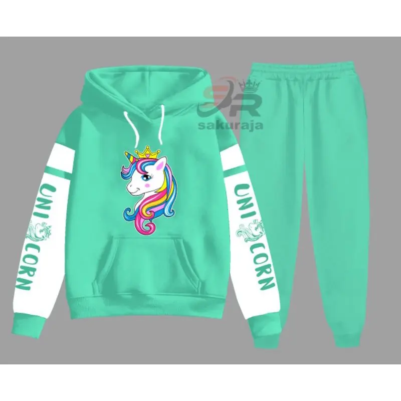 setelan anak unicorn kombinasi/setelan hoodie celana panjang/model korea/umur 6-17 tahun/bisa COD 1
