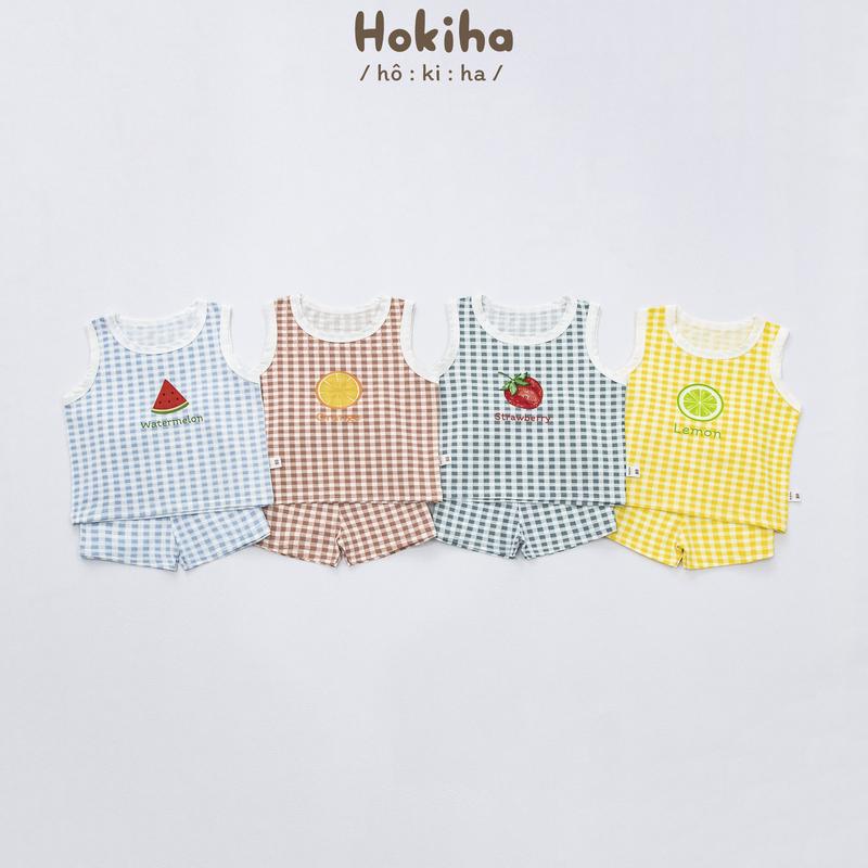   Hokiha  B115-Bộ quần áo ba lỗ kẻ caro cho bé hình trái cây đáng yêu vải cotton mềm mại thoáng mát size từ 8-17kg 