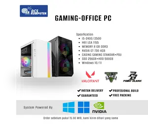Pc Komputer Office Gaming Editing Fullset Core I5 2400 GT730 4GB Memory 8Gb Ssd 256GB HDD 500GB Layar MOnitor 19 Inch