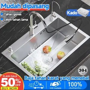Wastafel portabel 304 stainless steel Tidak meninggalkan Noda Air dan Minyak Mudah Diberslhkan Anti karat dan anti gores Wastafel Cuci Piring Murah Kitchen Sink Bak cuci Piring Wastafel Dapur Lengkap