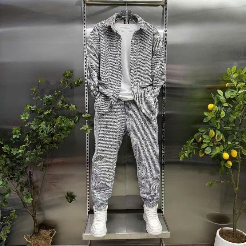  Bộ Quần Áo Thu Đông Dài Tay Nam Cúc Cài Cổ Polo Vải Dạ Kim Tuyến Dày Dặn Co dãn Top Menswear 