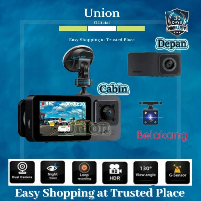 Kamera Mobil 3 Kamera Full HD DVR Mobil Dashcam Depan Belakang - KAMERA ONLY