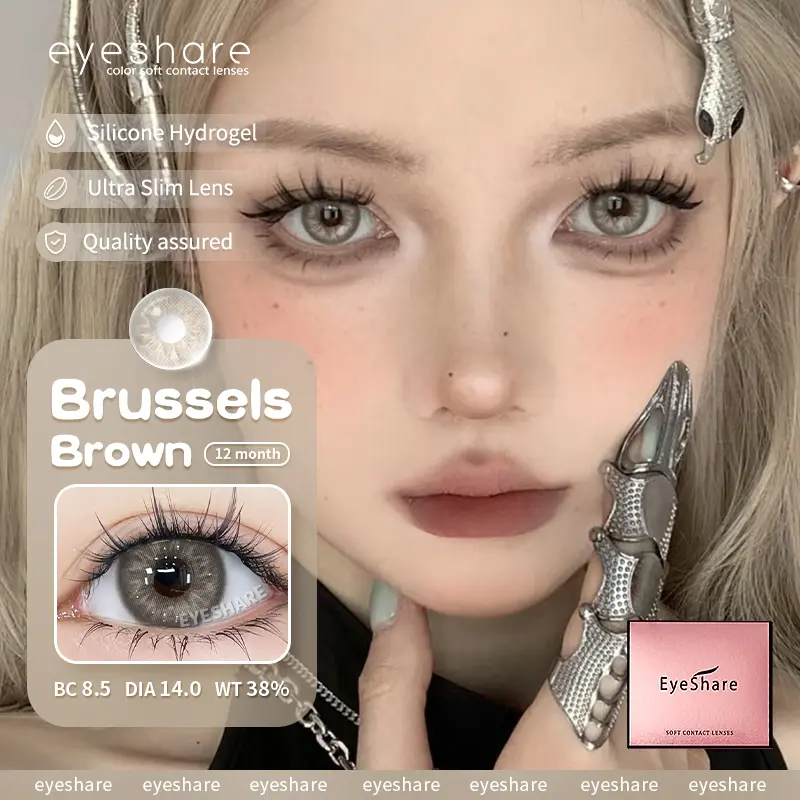 [Sản phẩm mới] Kính áp tròng thời trang Eyeshare BRUSSELS dùng hàng năm Đường 0 độ lens 14,5mm 1