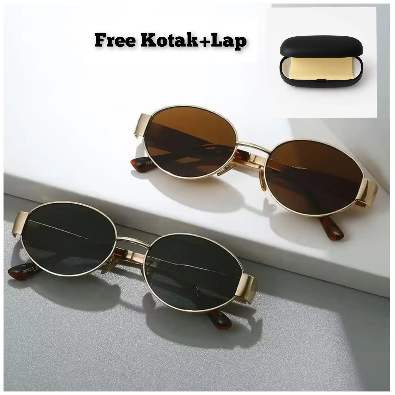 Kacamata Hitam Fashion Wanita Metal Lensa Oval Anti-UV Protection Premium Termurah Sunglasses