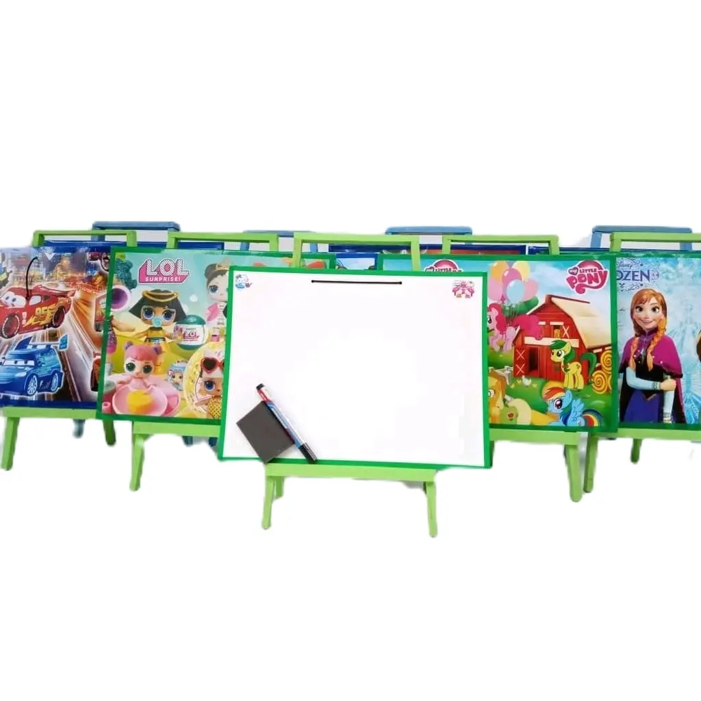 Papan tulis mini anak belajar paket lengkap penyangga kayu whiteboard motif karakter kartun Toys
