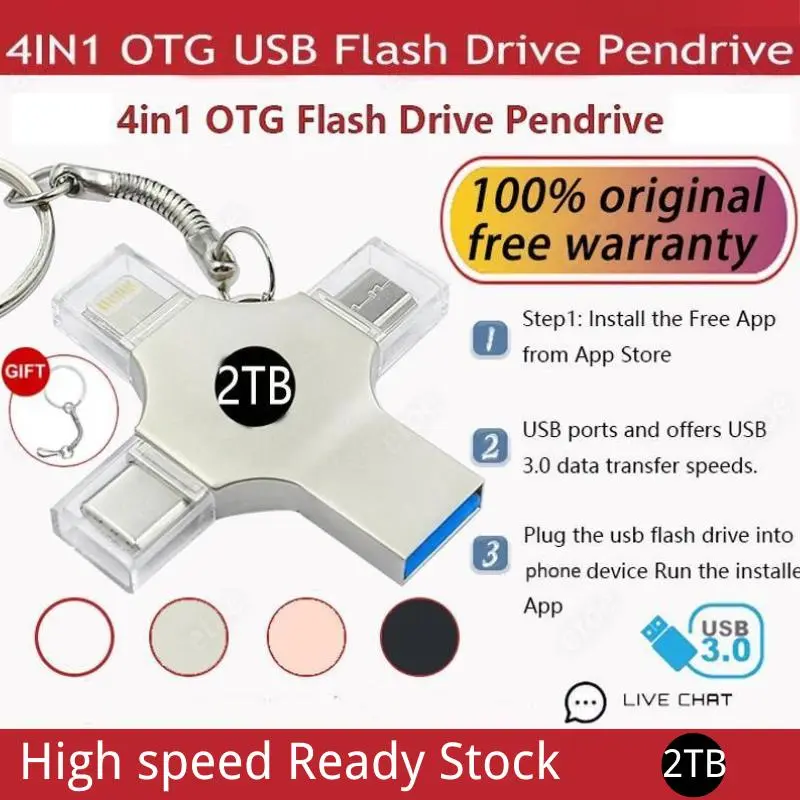 Ổ đĩa Lung Linh dành cho thiết bị Android 4 trong 1, Ổ đĩa  OTG, Ổ đĩa ngón tay cái, Ổ đĩa Type-C, Ổ cứng ngoài, Thích hợp cho máy tính bảng, Android và điện thoại thông minh, Tương thích với máy tính di động   1tb sd  card sd  card otg  type  c bộ