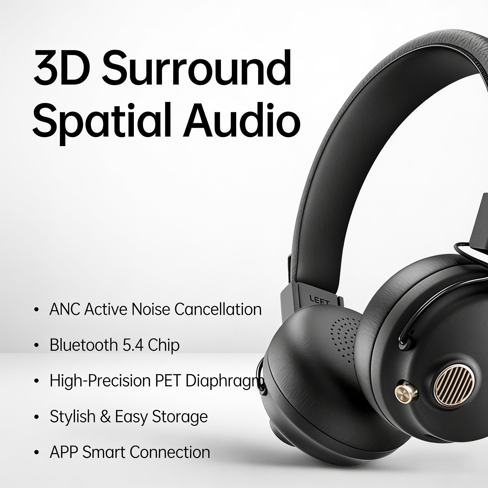 Headphone Bluetooth ANC Noise Cancelling | Headset Wireless Retro Bass
