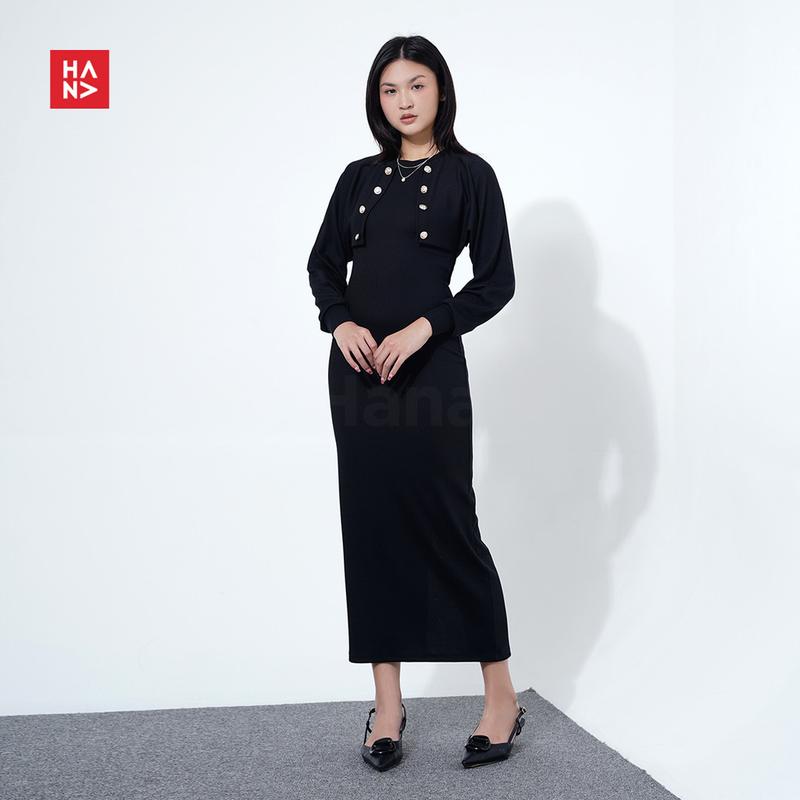 Hana Fashion - Caroline Long Dress/Dress Outer Set Wanita/ Long Dress Simple/ Long Dress Casual/ Dress Casual/ Dress Panjang/ Setelan Dress Blazer/ Long Dress Lebaran/ Baju Lebaran - CD291 2
