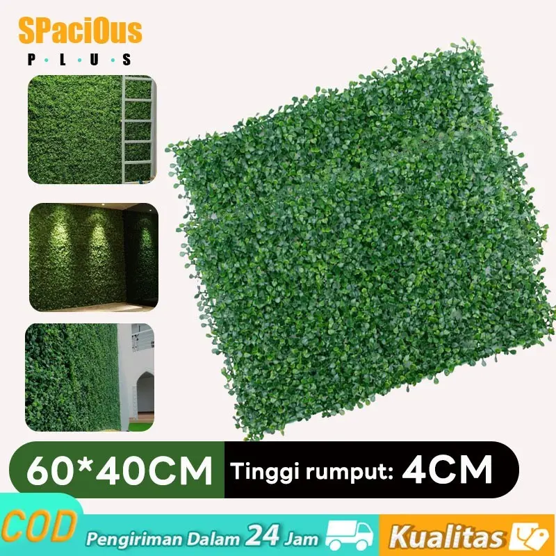 buatan 40x60cm, pagar dan pagar tanaman, dinding tanaman simulasi, digunakan untuk dekorasi rumah, dekorasi taman, dekorasi kafe, dinding latar belakang TV, kerai dan insulasi suara serta pengurangan kebisingan Hijau   sintetis