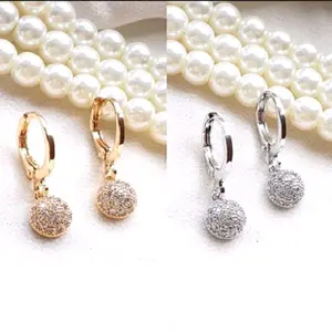 Perhiasan Fashion Wanita Anting Titanium Motif Bulat Full Permata Gold dan Silver Earrings