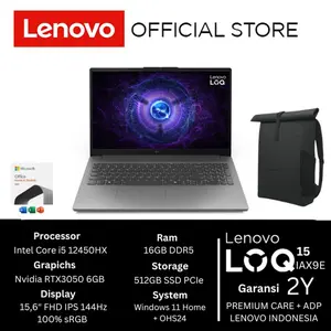 Laptop Lenovo LOQ 15IAX9E Intel Core i5-12450HX 512GB SSD 16GB RTX3050 6GB 15.6″ FHD IPS W11+OH2024