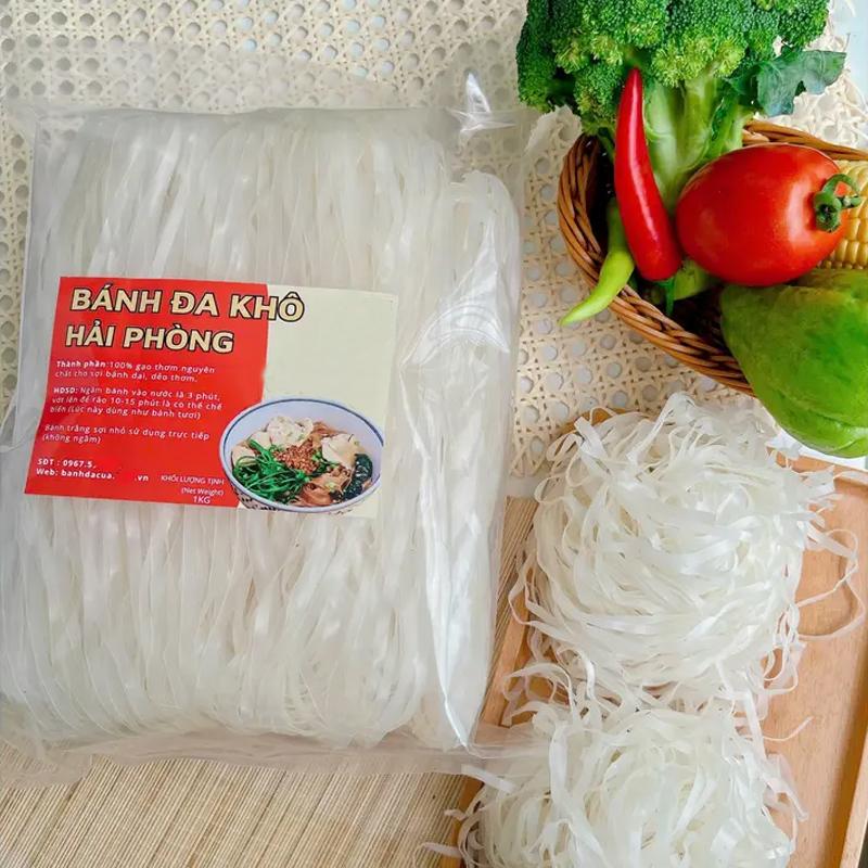 Bánh Đa Trắng Hải Phòng Loại 1 Ngon Hảo Hạng Sợi Nhỡ Mềm Thơm Mùi Gạo Dinh Dưỡng Gói 1kg Sợi Dẹp Nhỏ Vừa Màu Trắng Chất Lượng An Toàn
