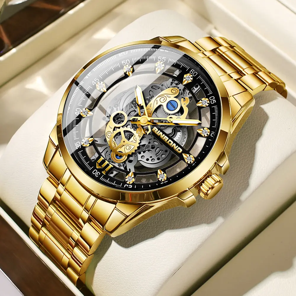BINBOND 505 Casual And Fashionable Men's Quartz Watch Waterproof luminous Luxurious Hollow Men's Quartz Watch 2025