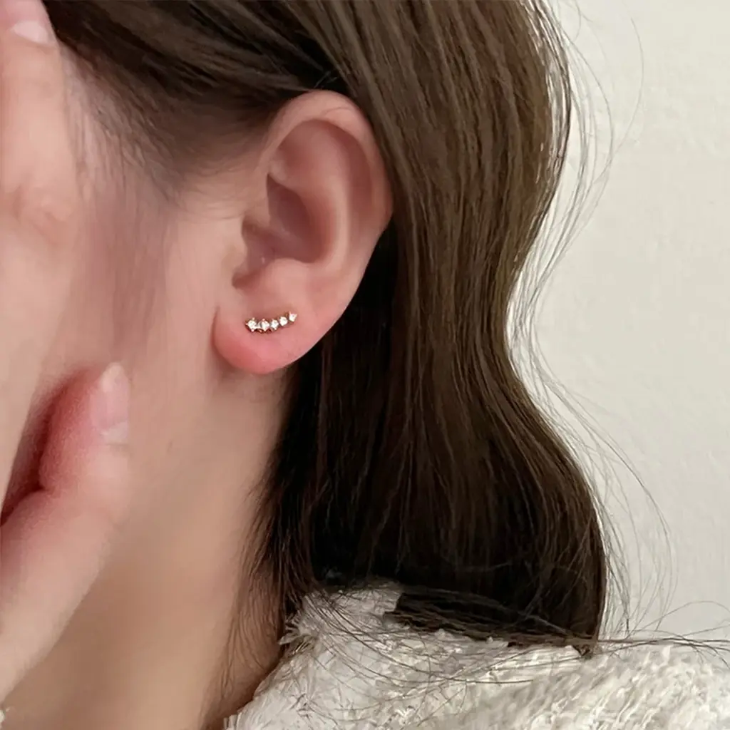 Deretan Kecil Anting Zirkon Sederhana Anting Gandum Kecil Yang Lucu Anting Wanita Stud Mini Geometrik Berlian Perhiasan Fashion R095-R096