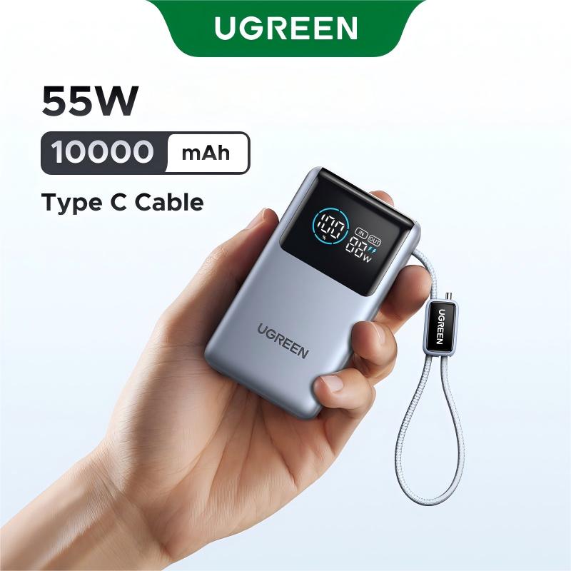 【Kèm Cáp Type-C Pin sạc dự phòng UGREEN 55W Max Mini 10000mAh USB-C & USB-A PD3.1 với cáp Type-C tích hợp 55W Max cho XiaoMi 40W Max cho iPhone 17 Pro Max Samsung IPad