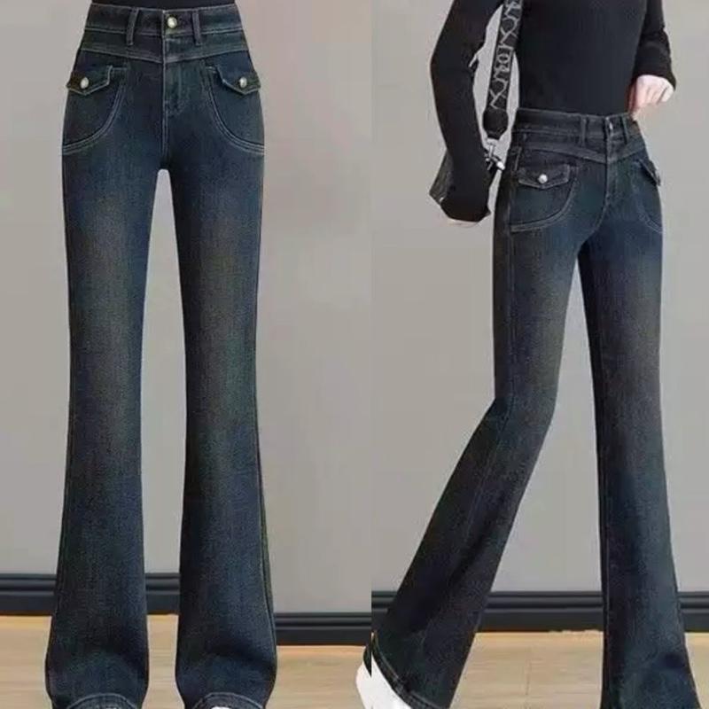 Quần jean nữ quần jean ống loe túi chéo có nắp jean co giãn BIGSIZE