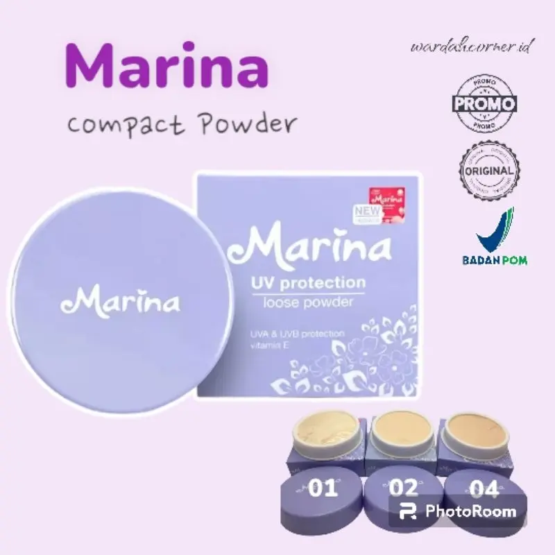Marina Loose Powder UV Protection 25g | MARINA Loose Powder Uv Protection - Vitamin E Bedak Tabur Marina - 25gr | Bedak Wajah bedak padat mini semua tipe kulit tahan lama 5
