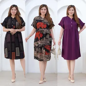 Daster Bumil Busui Nalla Dress Cantik Terbaru dengan Saku Kancing Depan Kain Rayon Viscose Pendek Wanita Lengan Pendek Elegan Nyaman untuk Hamil Ibu Katun Menyusui