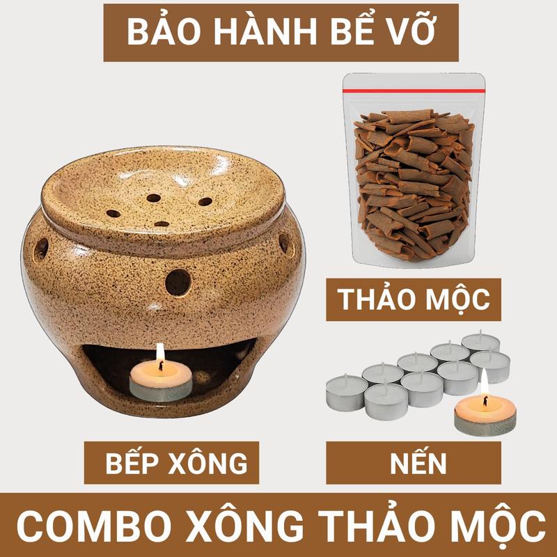 Combo Bếp+Nến+Thảo mộc xông thảo mộc đốt bồ kết thơm phòng thanh lọc không khí gốm Bát Tràng Hà Nội mã 25015