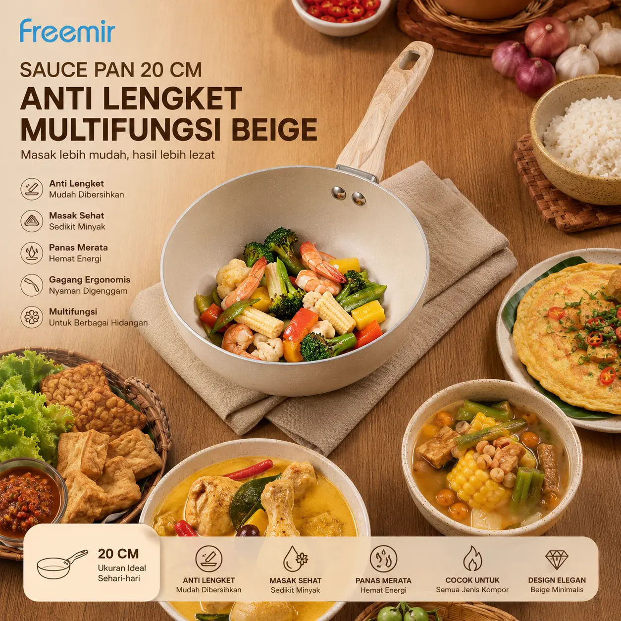 [SPECIAL LIVE]  freemir Panci Susu MPASI 20cm Panci Souce Pan Masak Rebus Mie Multifungsi Anti Lengket Wok Pan Kitchenware Alat
