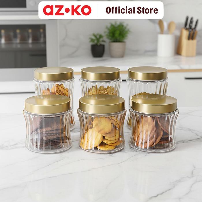 Gambar AZKO Culinart Icy Stoples Kaca Set 6 pcs Transparan - Gold Toples Jar Food Container Setoples Wadah Penyimpanan Kedap Udara dari AZKO ID Kota Administrasi Jakarta Barat Tokopedia
