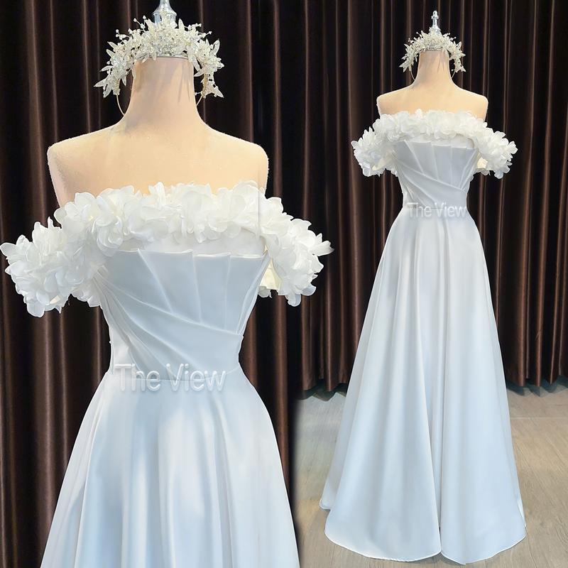 Váy cưới đi bàn MAXI cúp ngưc và trễ vai dáng suông đi bàn chất liệu phi nhật nhẹ nhàng xuân hè mã váy 207