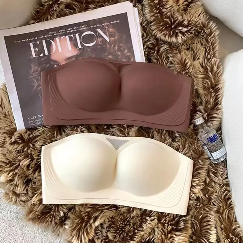 Anti-slip Strapless Bra, Bandeau Style, Invisible One-piece, Traceless Summer Strapless Wedding Sexy Small Breast Push-up Bra Women Lingerie Lady Bralette