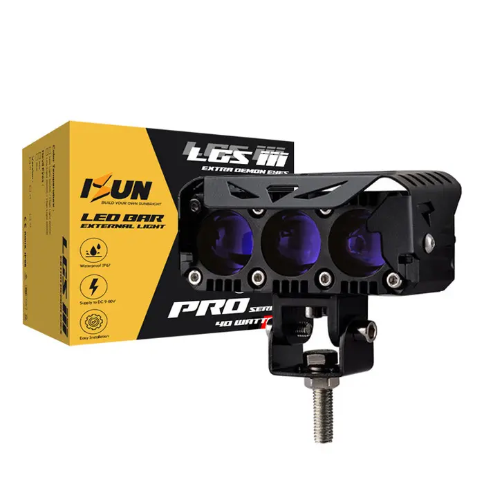 ISUN LED BAR LGS 3 PRO-SERIES Lampu Tembak SQL 3 Mata HD-Blue Lens dengan Kipas dan Demon Eyes DC9-60V/40W 0