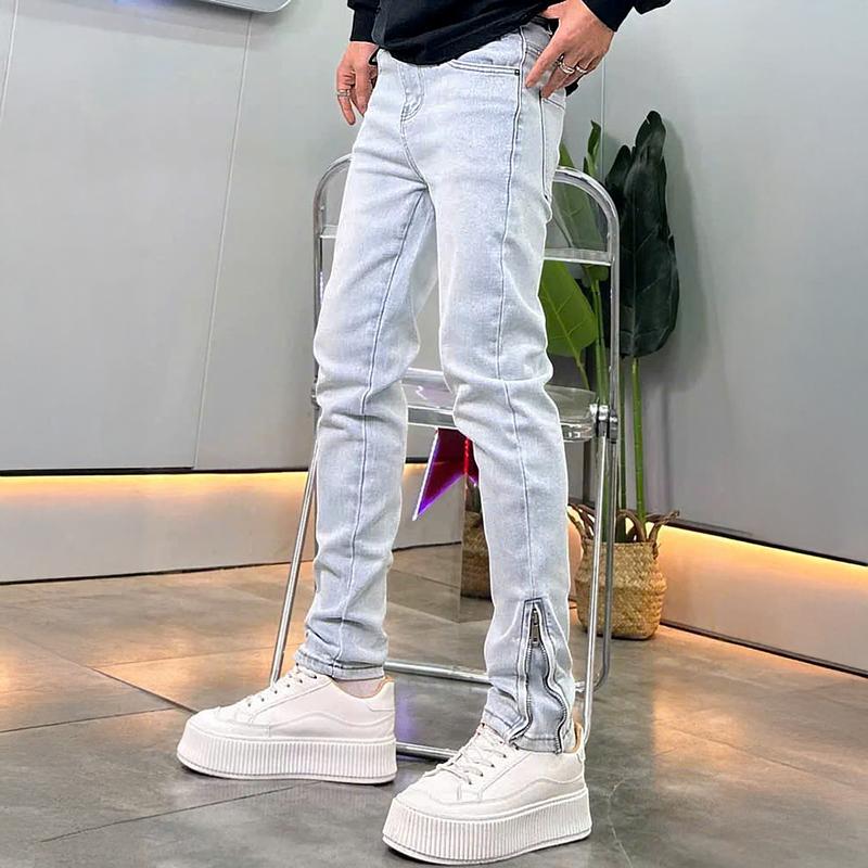  TOP GIÁ RẺ - Quần jean dài nam màu xanh trơn khóa gấu chất bò co dãn nhẹ Q27 kiểu dáng skinny Menswear Pants 