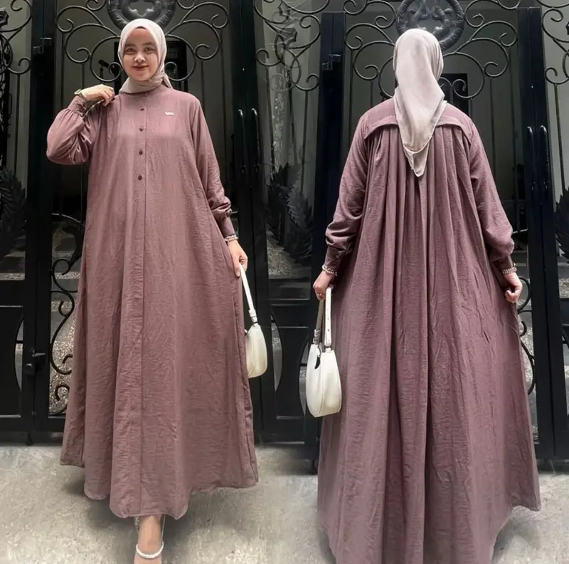 Vanila dress polo linen gamis Lebaran terbaru 2025 Muslim Wanita 2