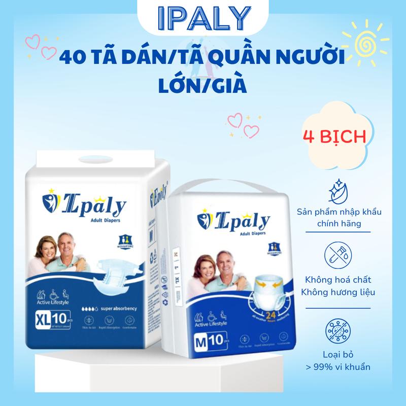  Ipaly Combo 40 Miếng Tã Quần Tã Dán Epoly Ipaly Cho Người Lớn Già Chất Lượng Size M L XL Mỗi Bịch 10 Miếng Chọn Tã Quần Hoặc Tã Dán Siêu Thấm Khô Thoáng 