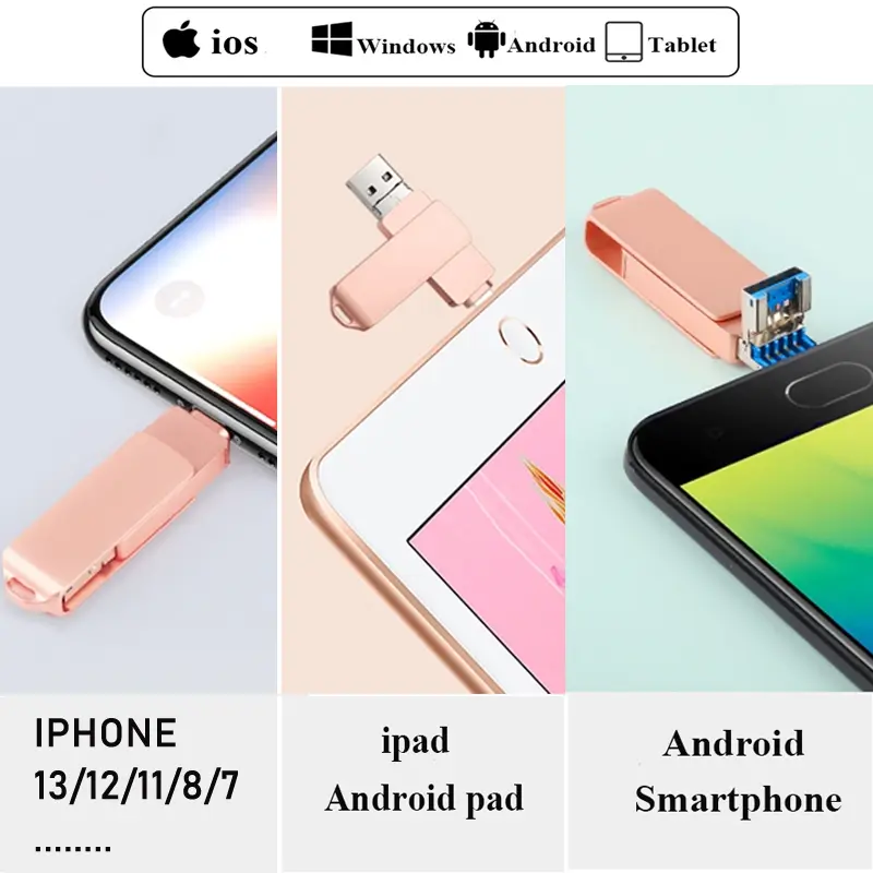 Kingston OTG Flashdisk 512GB/1TB/2TB iOS, iPad, PC, USB 3.0, 3 IN 1, Venda Quente, Prata OTG Pen Drive FOR IPHONE Komputer Storage Penyimpanan 7