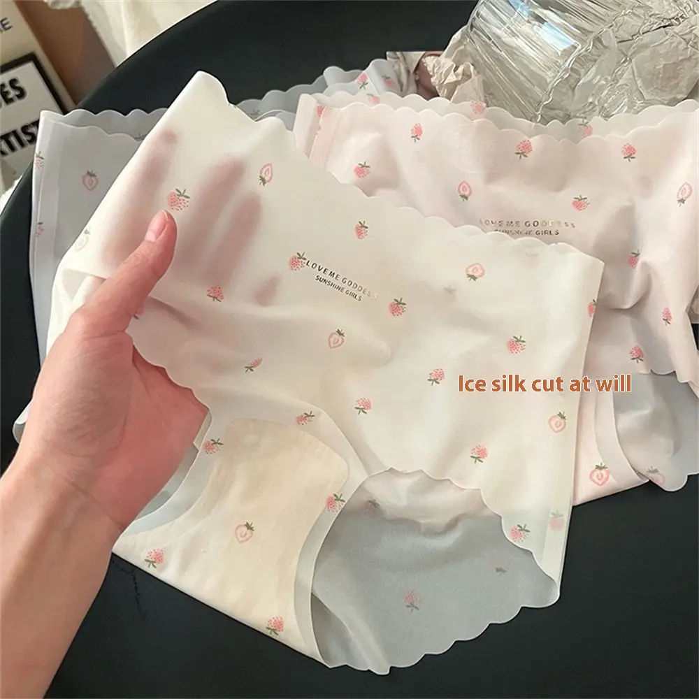 Ultra-thin panties female non-marking strawberry ice silk girls thin section quick-drying students cotton file mid-waist girls antibacterial Ms.