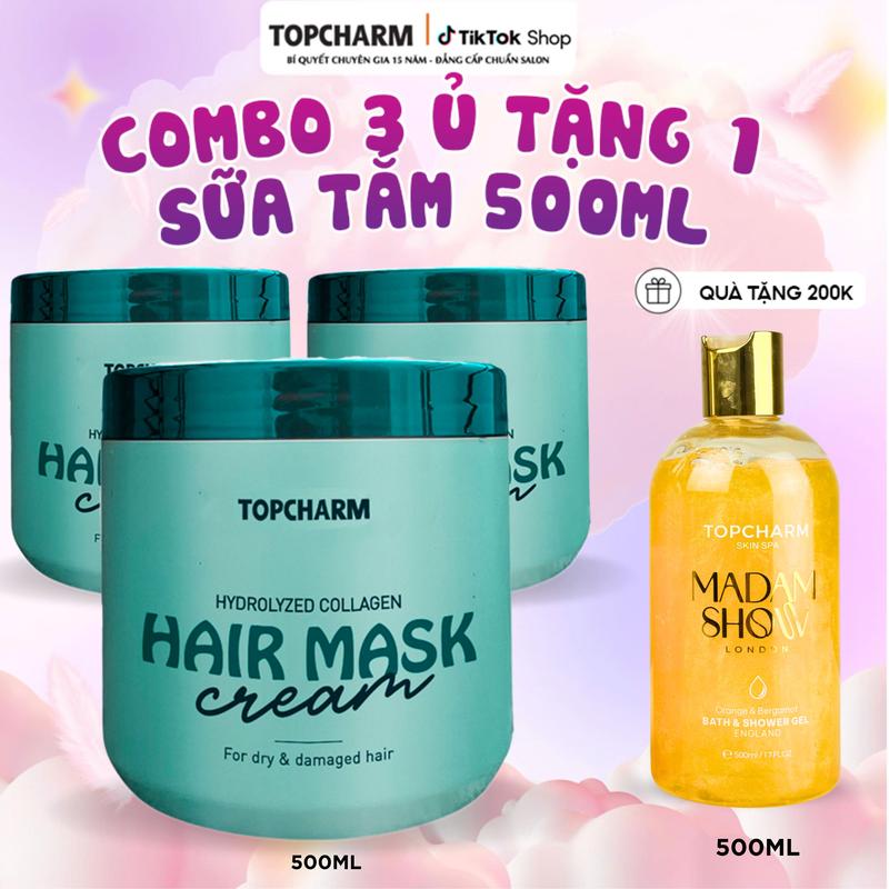   COMBO 3 Ủ TẶNG 1 SỮA TẮM 500ML  TOPCHARM Kem ủ tóc dưỡng tóc bóng khỏe 500ml Giúp làm mềm mượt và kích thích mọc tóc lưu hương 24h  Sake  Chăm Sóc Tóc Nữ Women 