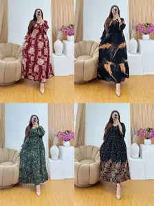 Daster Chibi Cendana Jumbo LD 120 Busui Bumil Friendly Dress Rayon Premium Lengan Panjang Motif Kekinian