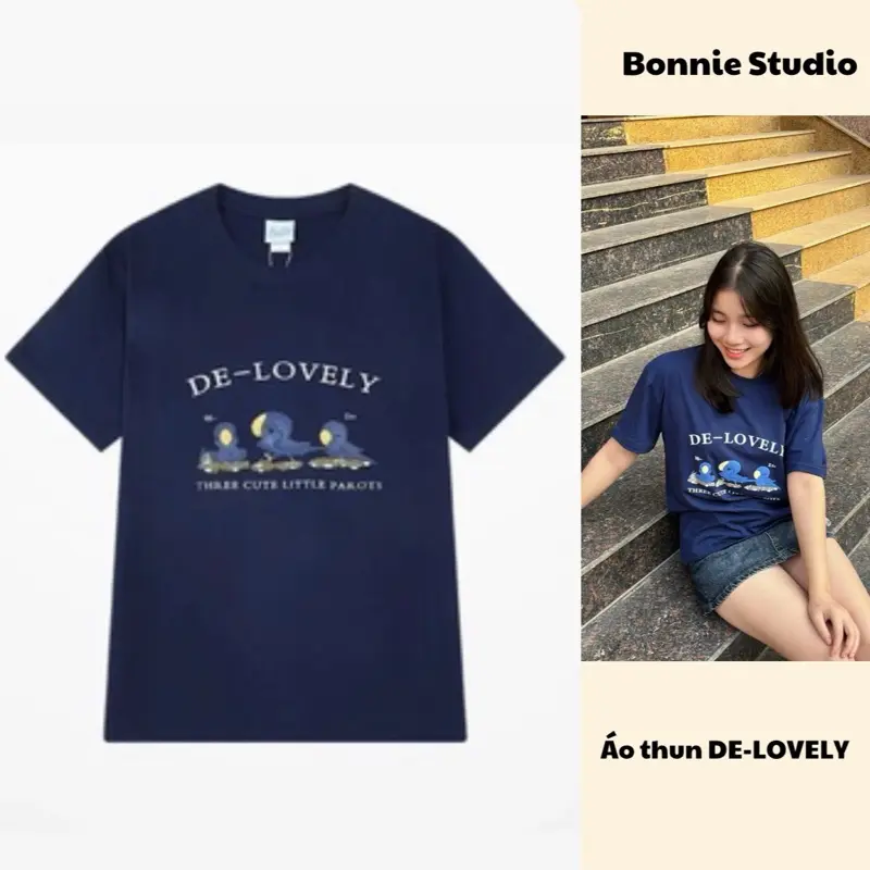 [Bonnie] Áo Phông Tay Lỡ Xanh Navy, Áo Thun De-Lovely Form Vừa