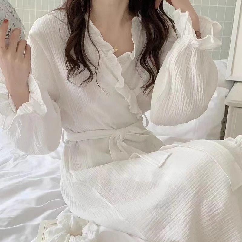 Váy Ngủ Cho Bé Gái, Hàng Mới Về Mùa Mùa Xuân Và Mùa Thu, Phong Cách Hàn Quốc, Đơn Giản Và Ngọt Ngào, Xếp Nhún Dài Tay, Áo Choàng Tắm Dài Trung Bình Đồ Ngủ Đồ Ngủ 1
