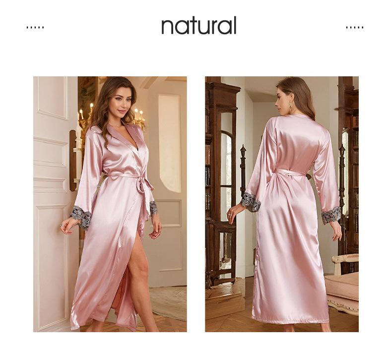 Product Introduction of Silk Pajamas for Ladies, Long-sleeved Nightgown, Bathrobe 2