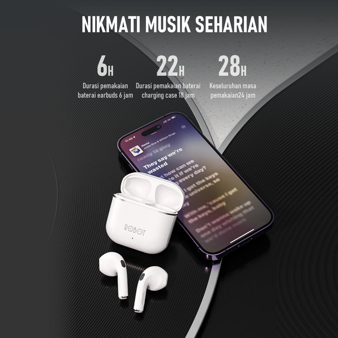 Paket Bundling TWS + Case - Robot TWS Wireless Earphone Airbuds New T50S dan case T50S Original BT 6.0 True Wireless Headset Bluetooth Earbuds IPX4 WaterProof - Garansi 1 Tahun [BISA COD]