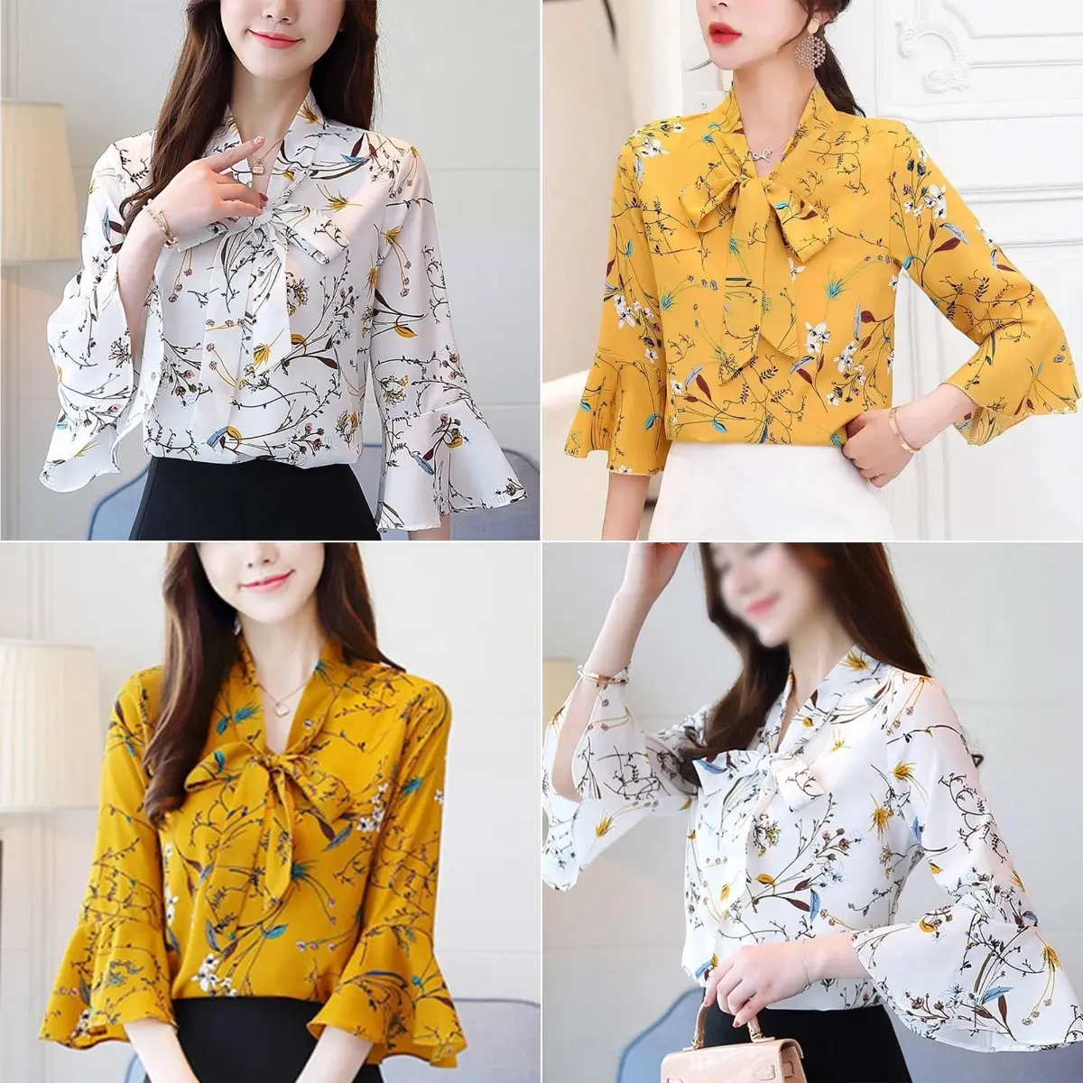 Summer New Korean Version Stylish Loose Top Floral Print Covering Belly women shirt Three Quarter Sleeve Chiffon shirt for women