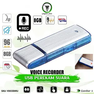 LOGAYAJAYA Voice Recorder 8GB USB Flash Drive Perekam Suara Audio Portable Format WAV Baterai Rechargeable LED Indicator VOICEBIRU