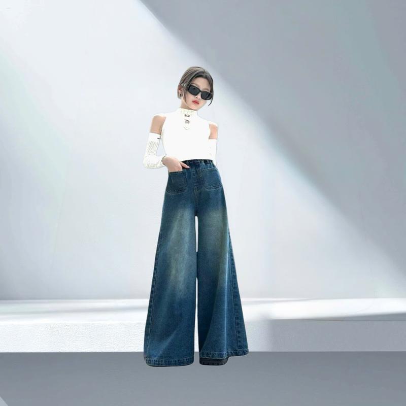 (16-50kg) Heyy Kids Quần bò jean cho bé gái 10 tuổi, quần ống rộng loe (mã L08)