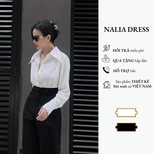 NALIA NELLY [ kèm quà ] - Áo sơ mi  lụa vân 11 màu có đệm cầu vai giấu cúc vạt cổ dài, măng sét tay cao hottrend công sở