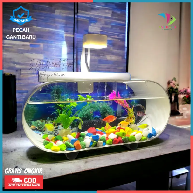 [COD] TERMURAH ! Aquarium set lengkap / aquarium mini ikan hias cupang lengkap mesin oxygn filter air mancur & lampu LED 5 Watt (B002) 0