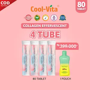 [IDS] Coolvita 4 Tube Collagen Effervescent (Total 80 Tablet) + 1 Pouch Fiber RTD - Minuman Larut Rasa Peach | Mengandung 500mg Fish Collagen dan 100mg Vit C per Tube | Membantu Menjaga Kesehatan Kulit