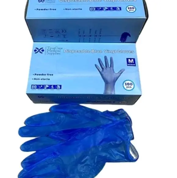 Vinyl Gloves Disposable Powerfree, Blue,100s soft toilet, handling Food and Beverage ,light cleaning