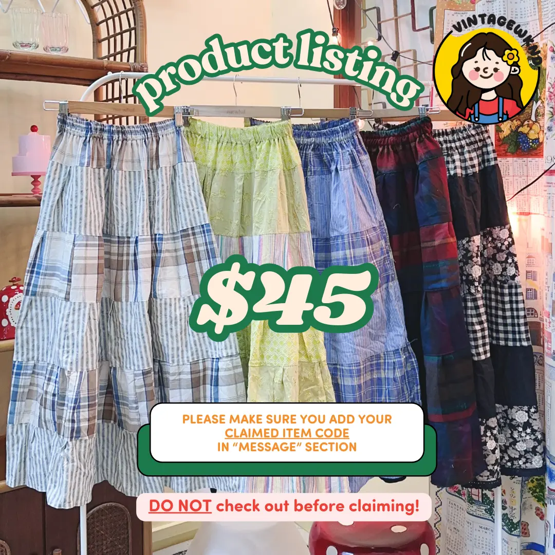$45 SUMMERSZN Gingham Patchwork Midi Skirt (Waist: 21-38”)